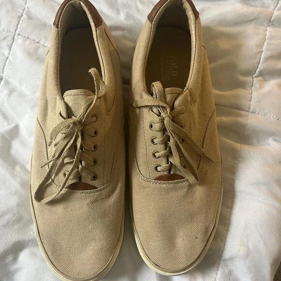 Polo Ralph Lauren Vaughn Low Top Canvas Sneaker Men’s Size 14- Tan - Picture 1 of 7